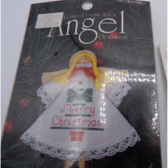 4 Mini Counted Cross Stitch Kits NOS Angel Ornmanet, Goose Santa  & Elf w frames - Picture 2 of 6